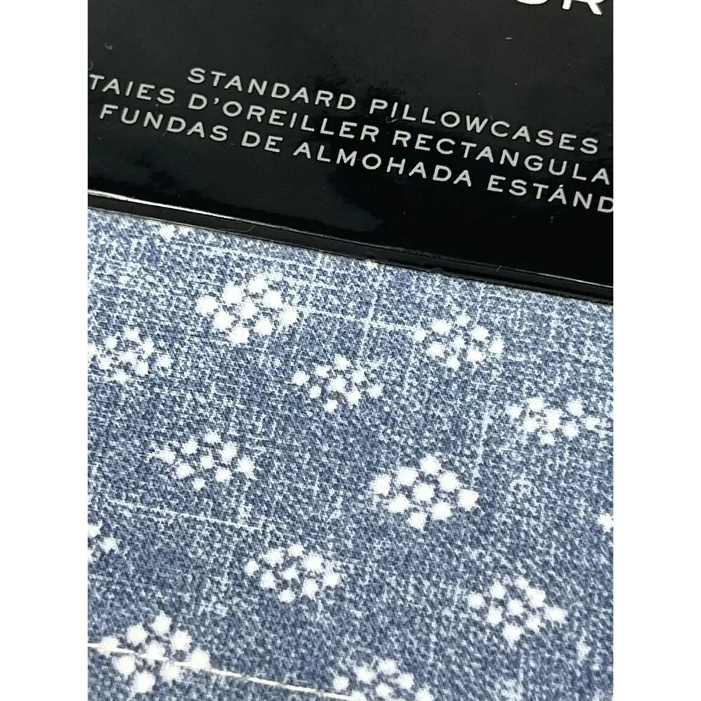 Ralph Lauren Gavin Diamond Standard Pillowcases Set Of 2 Cotton Denim Blue Pair